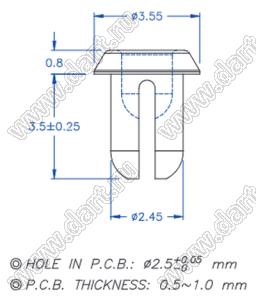 PGSR-2GQ пистон монтажный; A=3,6мм; нейлон-66 (UL); черный