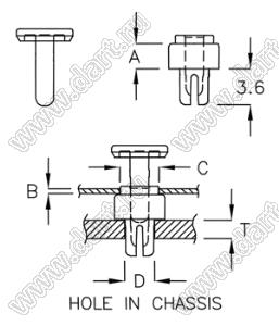 SRMR-2H пистон монтажный; A=2,5мм; нейлон-66 (UL); черный