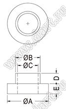 TW-301 втулка изолирующая для транзистора; A=19,0мм; B=9,4мм; C=8,2мм; D=1,7мм; E=0,8мм; PBT; натуральный, черный