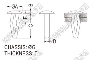 MB-58 пистон монтажный; L=11,5мм; нейлон-66 (UL) / полиоксиметилен POM (UL); натуральный