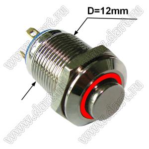 MPB12-R4P-HFRR3-B7 переключатель кнопочный антивандальный; красная подсветка; d отв.=12мм; Uпит.=3В