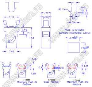 PGDL-150C пластиковый фиксатор; нейлон-66 (UL), PC(UL); черный, серый