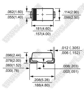 SM5819 (SMA/DO-214AC) диод Шоттки для поверхностного (SMD) монтажа; U=40В; IFM=1А; VFM=0,60В