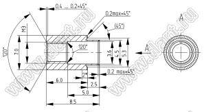 БА8.226.331-03 (ЮПИЯ.713361.010-03 втулка резьбовая резьбовая развальцовочная (бонка) сквозная с длинной резьбой; М3; сталь оцинкованная