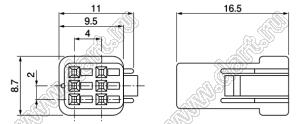 06R-JWPF-VSLE-D корпус розетки на провод; шаг 2,00мм; 6-конт.; полибутиентерефталат, цвет натуральный