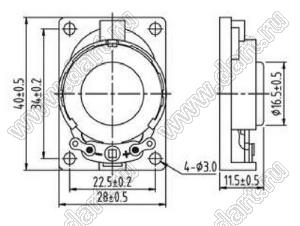 BLXH-2840-IM динамик; 40,0x28,0x11,5мм; 2,0Вт; 4(Ом)