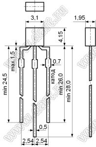 234RB светодиод двухцветный прямоугольный 2x3x4 мм; красный/синий; 625…635/460…470нм; 1,8...2,3/2,9...3,3V; 200…300/300…400мКд