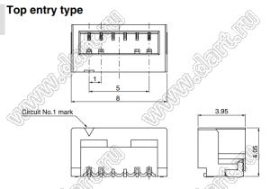 BM06B-SHJS-TB(HF) вилка SMD вертикальная на плату; шаг 1,0мм; шаг 1,00мм; 6-конт.