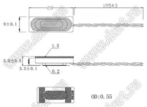 BLXH-2809-IM динамик; 28,0x9,0x5,0мм; 1,0Вт; 7,5(Ом)