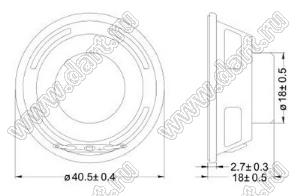 BLXH-40.5-4-3 динамик; D40,5H18мм; 2,0Вт; 4(Ом)