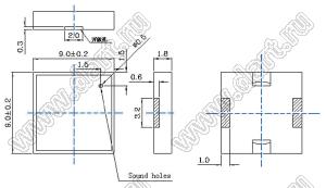 BLXH-SMD9018 излучатель звука; 9,0x9,0xH1,8мм