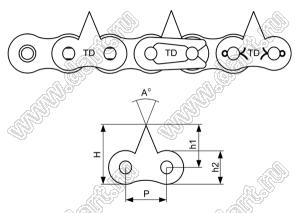 09-C08BF1 цепь приводная; P=12,700мм; h2=10,3мм; H=21,00мм