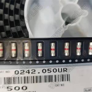 0242.050UR предохранитель SMD; U=125В; IT=50мА; цвет маркировки: Red; R=11,34(Ohm)