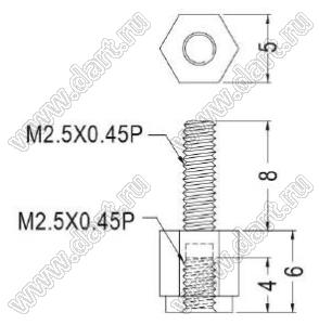 TP2.5-6L(B) стойка шестигранная с внутренней и наружной резьбами