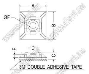 CM-19SL(3M) площадка самоклеящаяся под стяжку; 19,0x19,0мм; натуральный; нейлон-66 (UL)