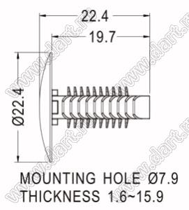 MBW-43 пистон монтажный; L=19,7мм; d отв.=7,9мм; нейлон-66 (UL); черный