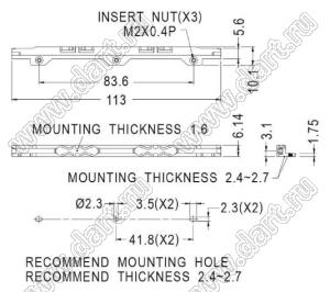 CGLN-6-M2 направляющая платы; M2x0,4; L=113,0мм; PC + ABS (UL); черный