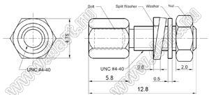 DS1045-01-128005804 (UNC#4-40x5.8+7.0) комплект крепежа D-SUB: cтойка шестигранная с внутренней и внешней резьбами #4-40, L=12,8мм + плоская шайба + шайба Гровера + гайка T=2,0 мм