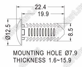 MBW-33 пистон монтажный; L=19,9мм; d отв.=7,9мм; нейлон-66 (UL); черный