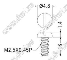 MI2.5-16 винт пластиковый; М2,5x0,45; A=16,0мм; нейлон-66 (UL); натуральный