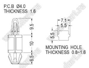 LCSI-10 фиксатор платы с двумя защелками; нейлон-66 (UL); черный/натуральный