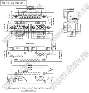 5511-25S-09PHD15S розетка тройная на 9, 15 и 25 контактов