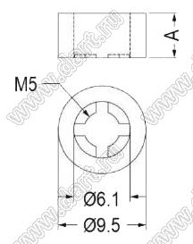 KWH5-6.4 стойка трубчатая гладкая; A=6,4мм; B=6,1мм; C=9,5мм; нейлон-66 (UL); натуральный