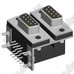 DS1082-01-09F09F0B21 блок разъемов D-SUB; H=15,88мм; розетка 9-конт./розетка 9-конт.; без крепежа