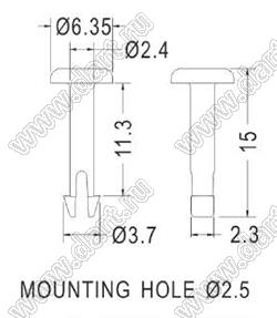 PNLA-11.4 пистон монтажный; L=15,0мм; d отв.=2,5мм; натуральный; нейлон-66 (UL)