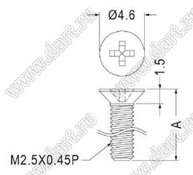 M2.5-6F винт с потайной крестовой головкой; M2.5; L=6,0мм; нейлон-66 (UL); черный