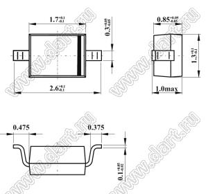 1N5817WS (SOD-323) диод Шоттки для поверхностного (SMD) монтажа; VR(RMS)=14В; Iо max=1А; VFM=0,6В; Tраб. -65...+150°C