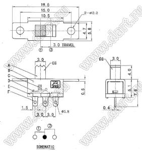 SS-12F31 переключатель движковый прямой 1P2T