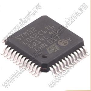 STM32L052C6T6 (LQFP-48) микроконтроллер 32-bit ARM® Cortex®-M0+; F=32MHz; I²C, IrDA, SPI, UART/USART, USB; Brown-out Detect/Reset, DMA, I&sup2;S, POR, PWM, WDT; I/O=37шт; FLASH 32KB (32Kx8); EEPROM 2Kx8; RAM 8Kx8; Uпит.=1,8...3,6V; A/D 10x12b; D/A 1x