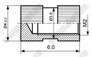 BLZB-020060 втулка резьбовая закладная круглая с глухим отверстием; M2; L=6,0мм; латунь