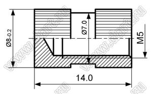 BLZB-050140 втулка резьбовая закладная круглая с глухим отверстием; M5; L=14,0мм; латунь