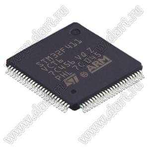 STM32F411VCT6 (LQFP-100) микроконтроллер 32-bit ARM® Cortex®-M4; F=100MHz; I²C, IrDA, LINbus, MMC/SD/SDIO, SPI, UART/USART, USB OTG; Brown-out Detect/Reset, DMA, I&sup2;S, POR, PWM, WDT; I/O=81шт; FLASH 256KB (256Kx8); EEPROM -; RAM 128Kx8; Uпит.=1,7