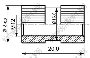 BLZE-120200 втулка резьбовая закладная круглая со сквозным отверстием; M12; L=20,0мм; латунь