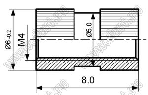 BLZE-040080 втулка резьбовая закладная круглая со сквозным отверстием; M4; L=8,0мм; латунь