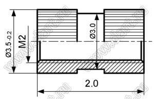 BLZE-020020 втулка резьбовая закладная круглая со сквозным отверстием; M2; L=2,0мм; латунь