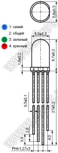 DY-59RGB (BL5039RGBAD) светодиод полноцветный; D=5мм; 33град (ОК)