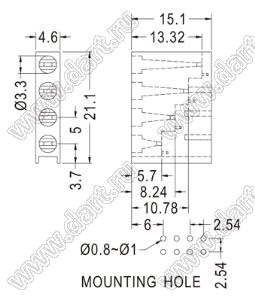 LED-345 держатель четырех 3-мм светодиодов в плату угловой; нейлон-66 (UL); черный