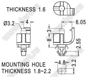 LCUAC-9L (GREEN) фиксатор печатной платы; нейлон-66 (UL); зеленый