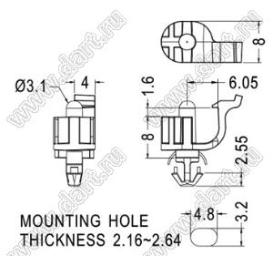 LCUAC-11L фиксатор печатной платы; нейлон-66 (UL); натуральный