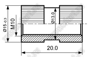 BLZE-100200 втулка резьбовая закладная круглая со сквозным отверстием; M10; L=20,0мм; латунь