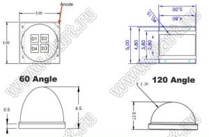 HYQ50E42N850AN-X4A светодиод инфракрасный для поверхностного (SMD) монтажа; типоразмер 5050; 840-860нм; 2,8-4,0V; P=3200-4500мВт; 617мВт/ср; 60°; Pd=6000мВт