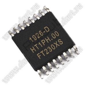FT230XS-U (SSOP-16) микросхема однокристальный интерфейс USB для асинхронной последовательной передачи данных (USB to BASIC UART); Uпит.=5V; Tраб. -40...+85°C