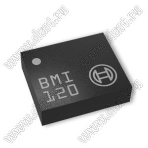 BMI120 (LGA-14) микросхема измерительный блок 16-разрядный цифровой трехосный акселерометр и 16-разрядный цифровой трехосный гироскоп; Uпит.=1,71-3,6V; Uпит.=1,71-3,6V