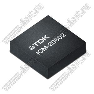 ICM-20602 (LGA-16) микросхема высокопроизводительное 6-осевое устройство MEMS Motion Tracking - 3-осевой гироскоп и 3-осевой акселерометр; Uпит.=1,71-3,45V; Uпит.=1,71-3,45V