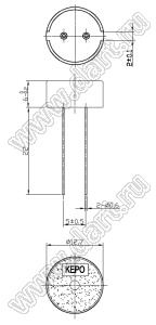 KPT-1340 (KPT-G1340P22A, PKM13EPYH4000-A0, CBE1340BP) излучатель звука пьезокерамический; Uпит.=12,0V; >80дБ; F=4000±500Гц; d=12,0 x H=6мм