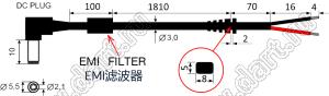 DC CABLE L=2000mm with angle plug 5,5x2,1x10 кабель питания с угловым DC штекером